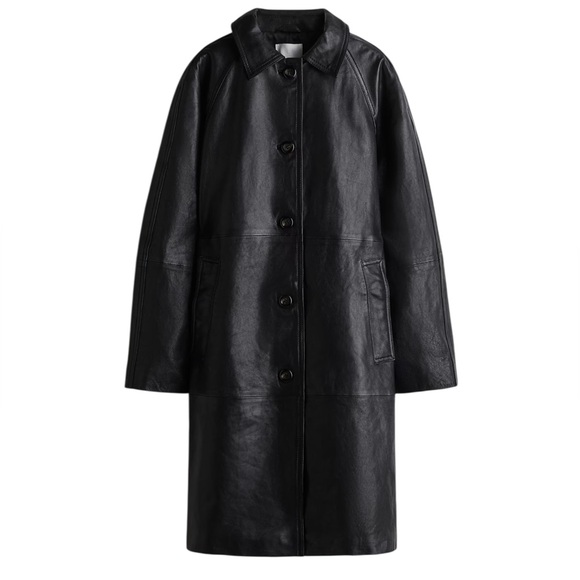 H&M NWT Knee Length Black Leather Jacket in Sz M - Picture 2 of 15